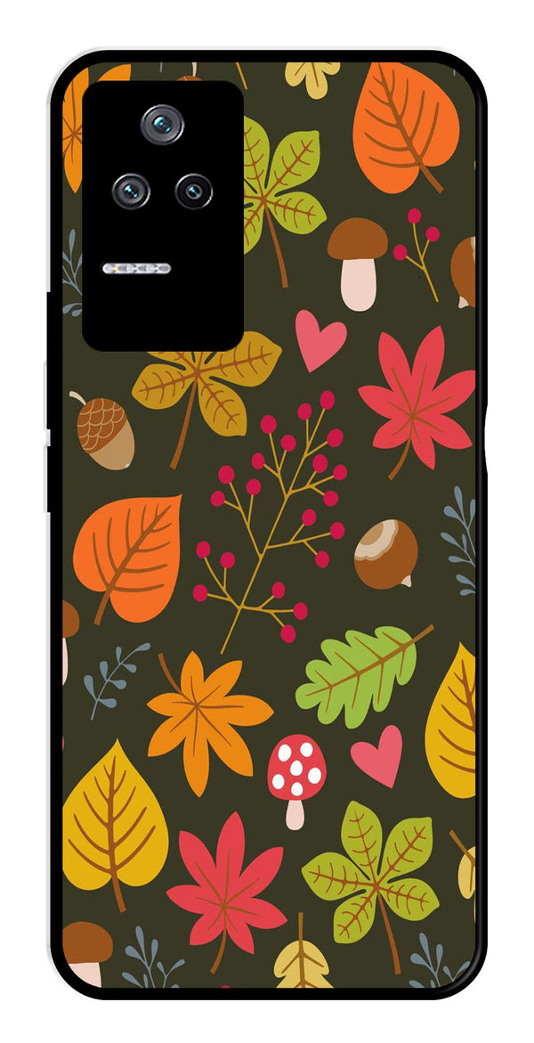 Leaves Design Metal Mobile Case for Poco F4 5G   (Design No -51)