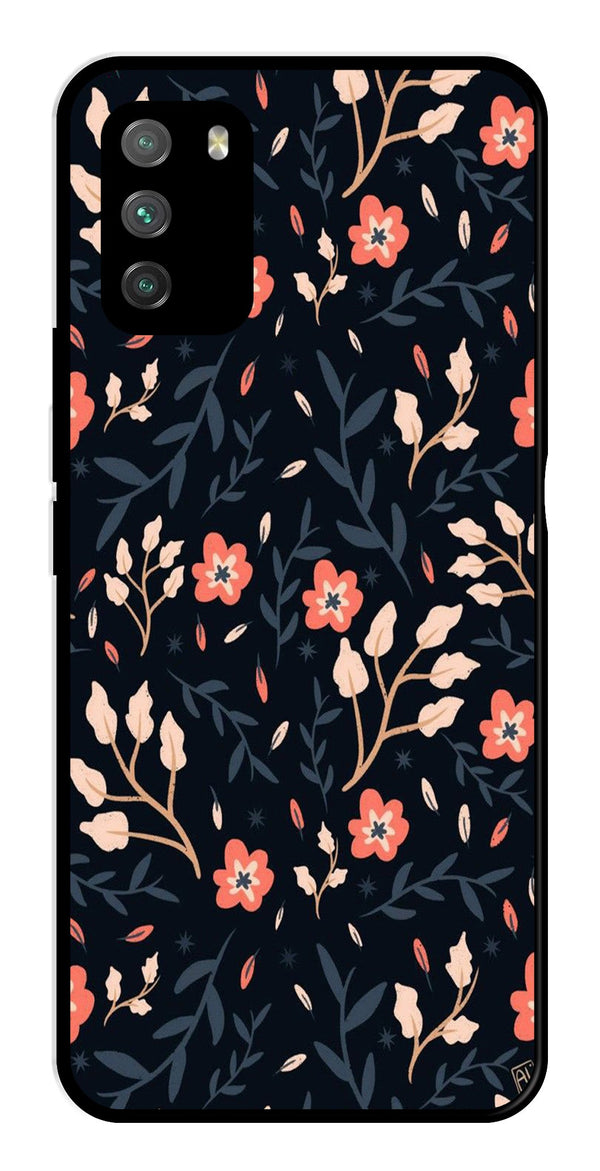 Floral Pattern Metal Mobile Case for Poco M3   (Design No -10)
