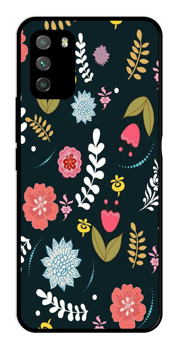 Floral Pattern2 Metal Mobile Case for Poco M3   (Design No -12)