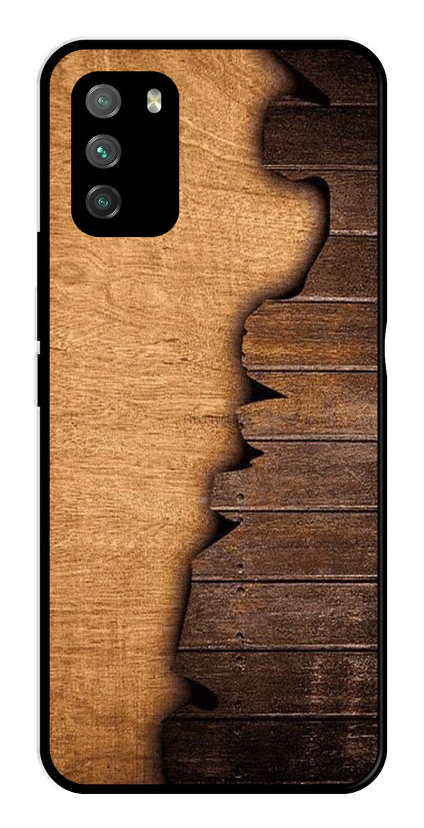 Wooden Design Metal Mobile Case for Poco M3   (Design No -13)