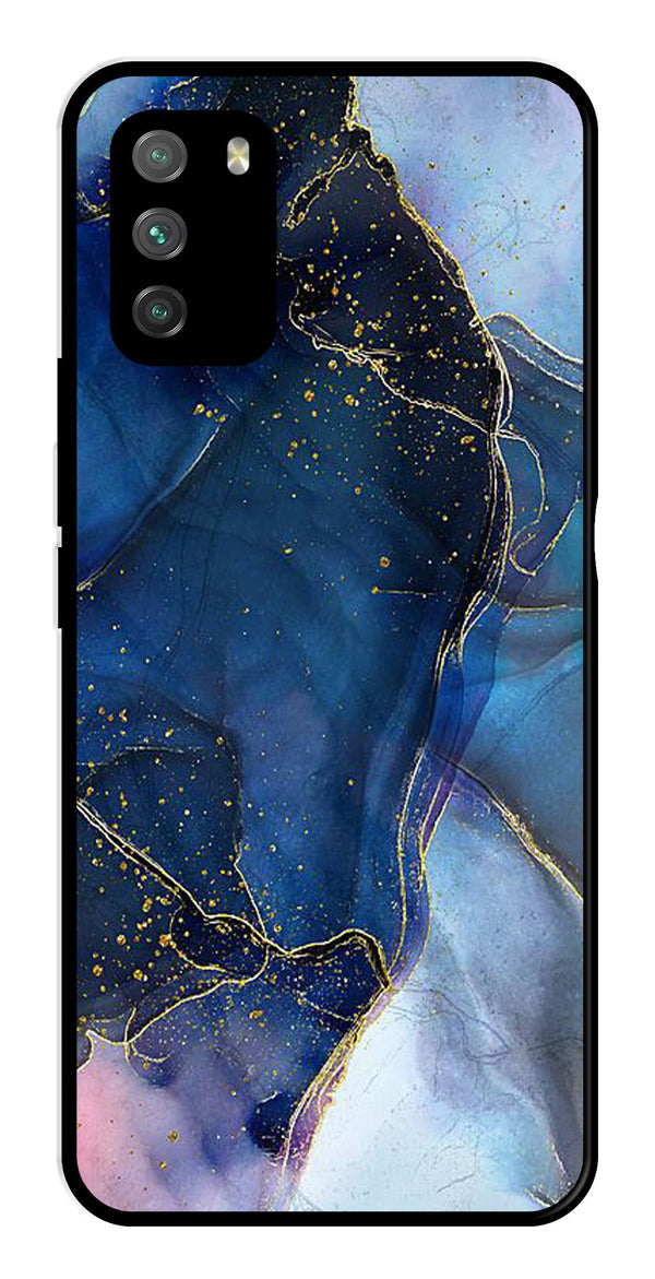 Blue Marble Metal Mobile Case for Poco M3   (Design No -34)