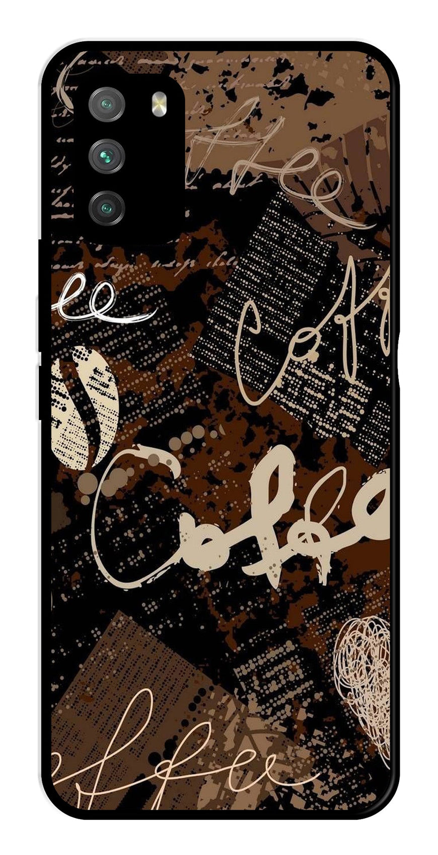 Coffee Pattern Metal Mobile Case for Poco M3   (Design No -37)