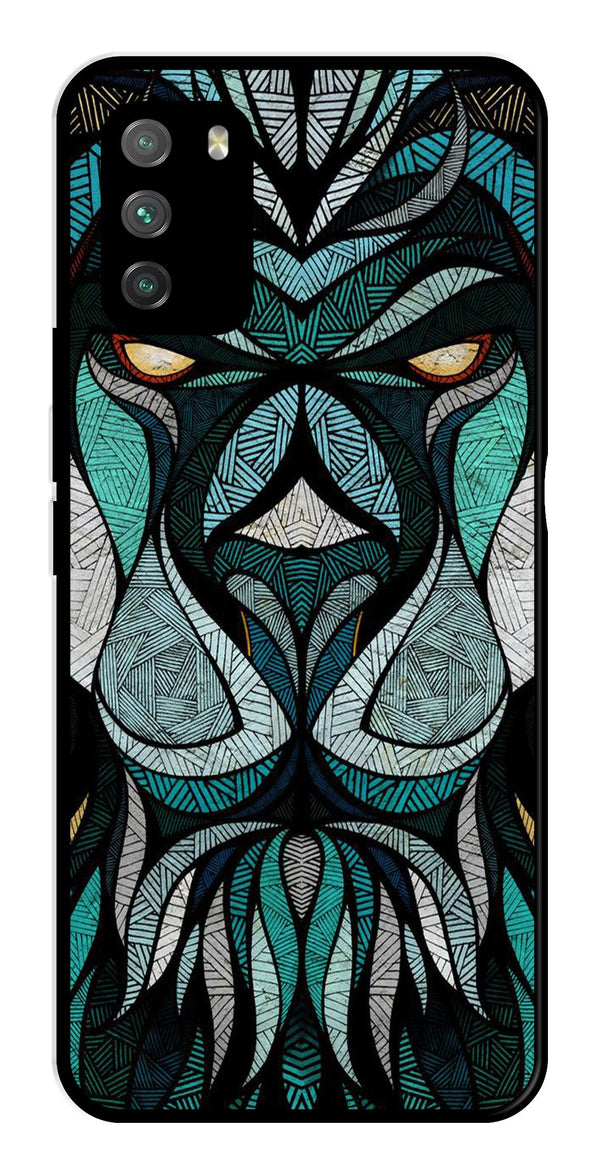 Lion Pattern Metal Mobile Case for Poco M3   (Design No -40)