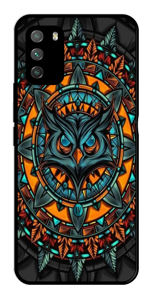 Owl Pattern Metal Mobile Case for Poco M3   (Design No -42)