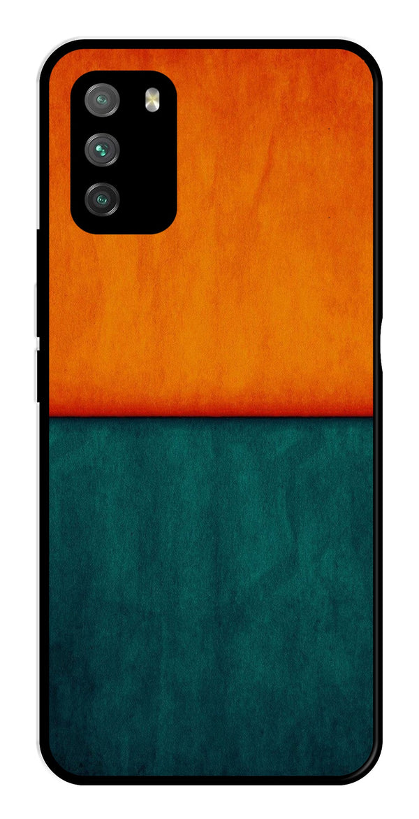 Orange Green Pattern Metal Mobile Case for Poco M3   (Design No -45)