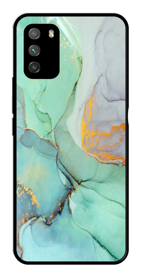 Marble Design Metal Mobile Case for Poco M3   (Design No -46)