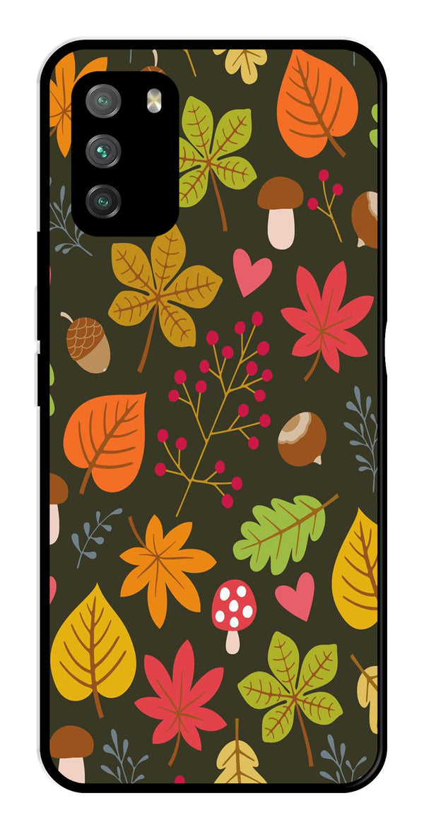 Leaves Design Metal Mobile Case for Poco M3   (Design No -51)