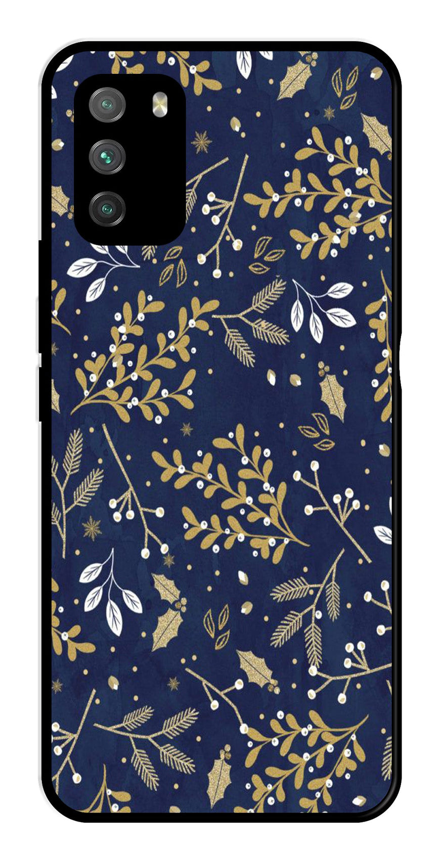 Floral Pattern  Metal Mobile Case for Poco M3   (Design No -52)