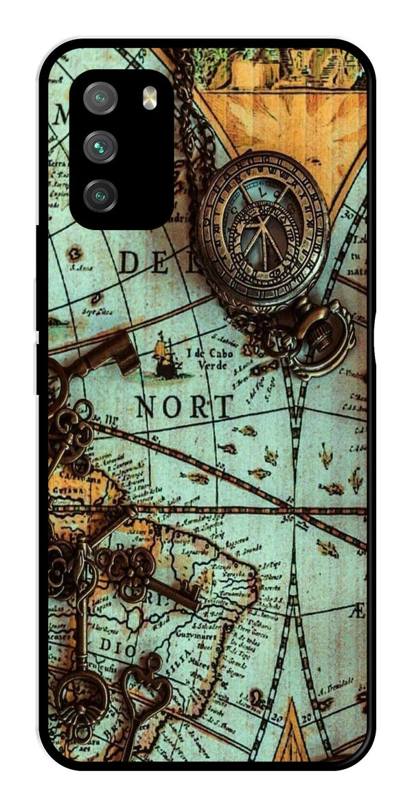 Map Design Metal Mobile Case for Poco M3   (Design No -54)