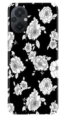White flowers Black Background Mobile Back Case for Poco M5 (Design - 9)