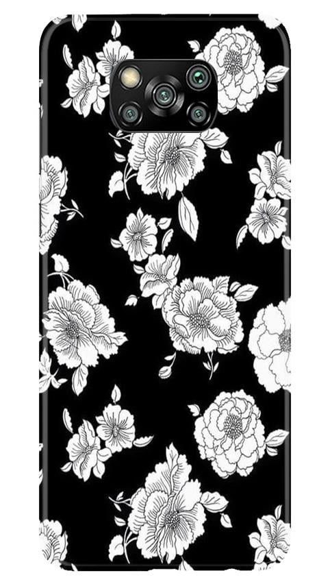 White flowers Black Background Case for Poco X3 Pro