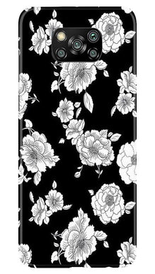 White flowers Black Background Mobile Back Case for Poco X3 (Design - 9)