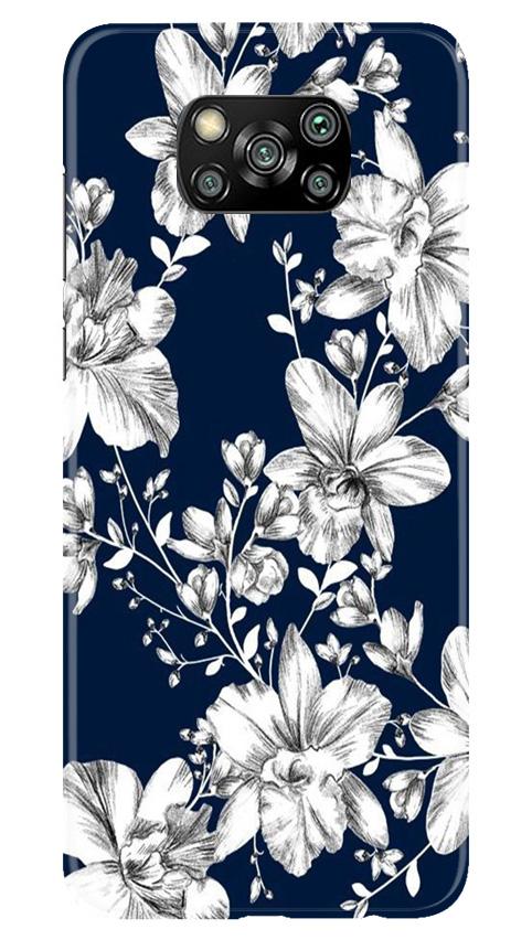 White flowers Blue Background Case for Poco X3 Pro