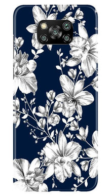 White flowers Blue Background Mobile Back Case for Poco X3 Pro (Design - 14)