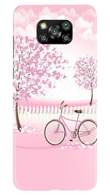 Pink Flowers Cycle Mobile Back Case for Poco X3  (Design - 102)