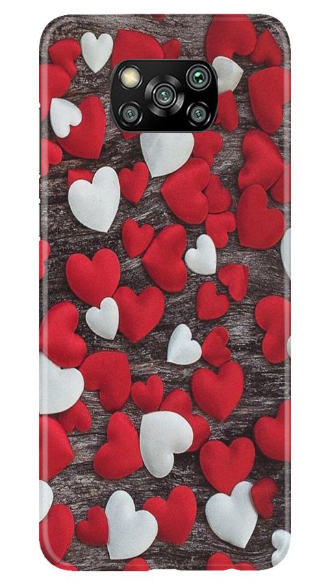 Red White Hearts Case for Poco X3  (Design - 105)
