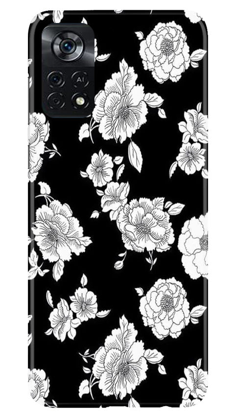 White flowers Black Background Case for Poco X4 Pro