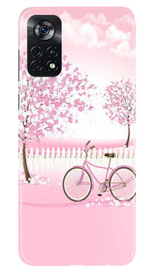 Pink Flowers Cycle Mobile Back Case for Poco X4 Pro  (Design - 102)