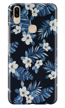 White flowers Blue Background2 Mobile Back Case for Asus Zenfone Max M2 (Design - 15)