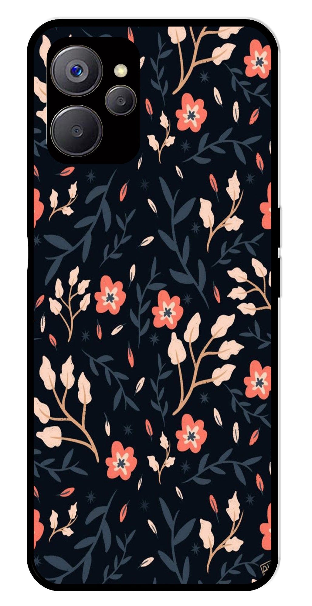 Floral Pattern Metal Mobile Case for Realme 9i 5G   (Design No -10)