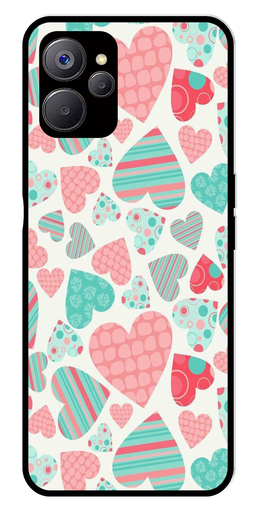 Hearts Pattern Metal Mobile Case for Realme 9i 5G   (Design No -22)