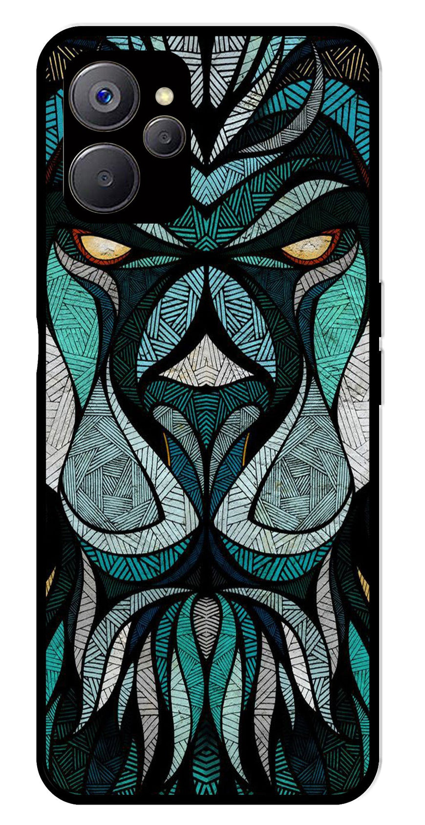 Lion Pattern Metal Mobile Case for Realme 9i 5G   (Design No -40)