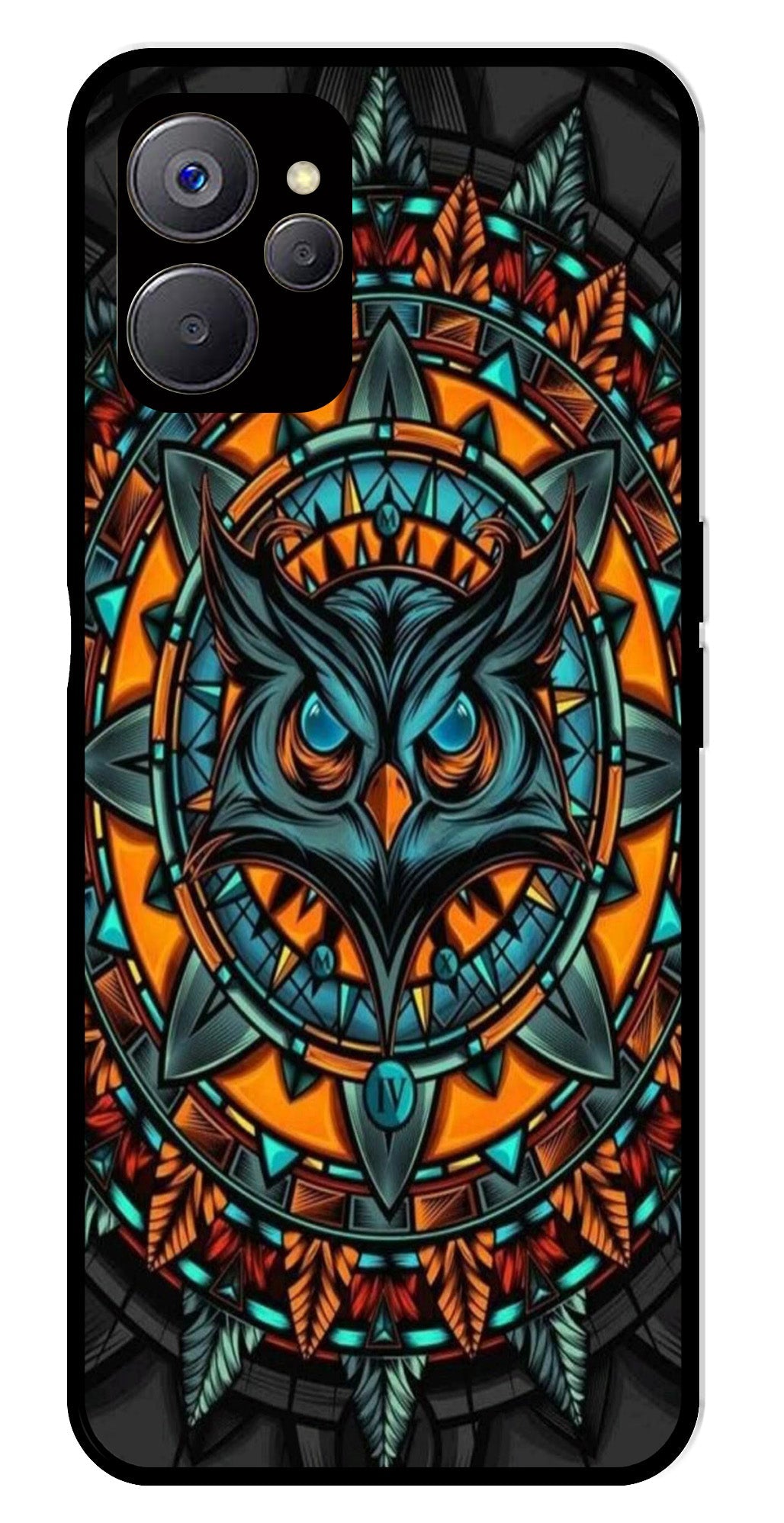 Owl Pattern Metal Mobile Case for Realme 9i 5G   (Design No -42)