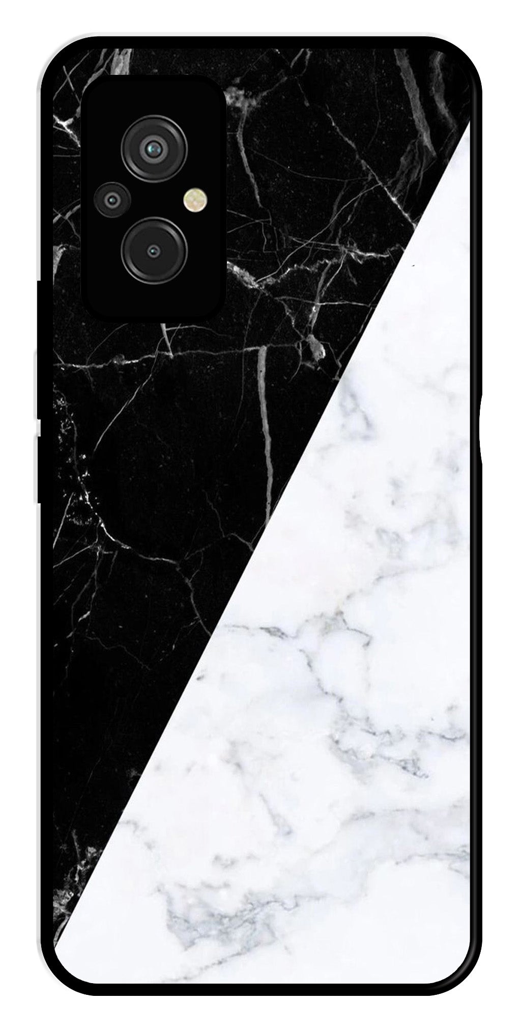 Black White Marble Design Metal Mobile Case for Redmi 11 Prime   (Design No -09)