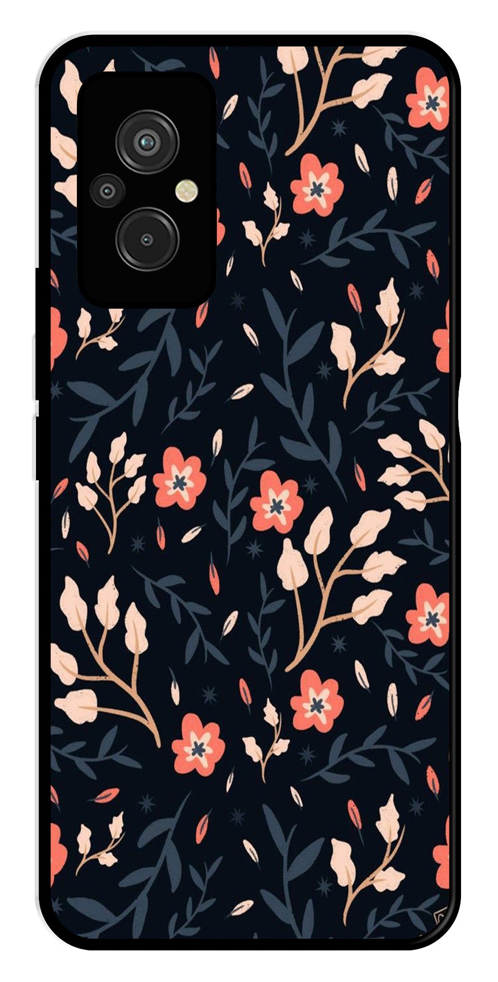 Floral Pattern Metal Mobile Case for Redmi 11 Prime   (Design No -10)