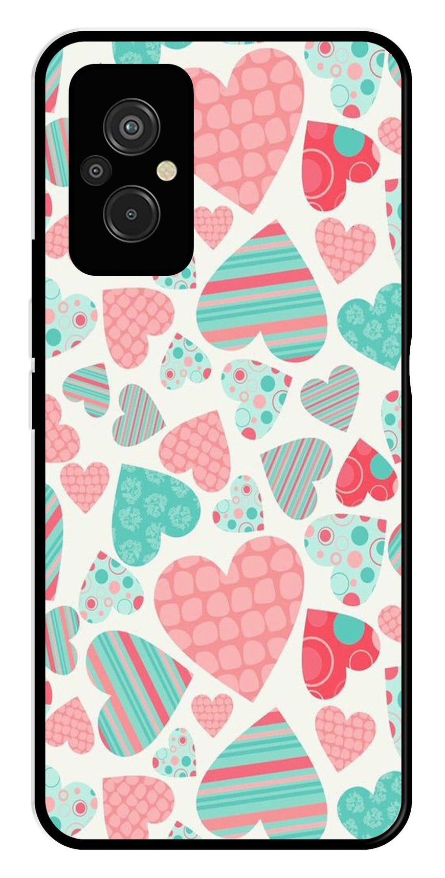 Hearts Pattern Metal Mobile Case for Redmi 11 Prime   (Design No -22)