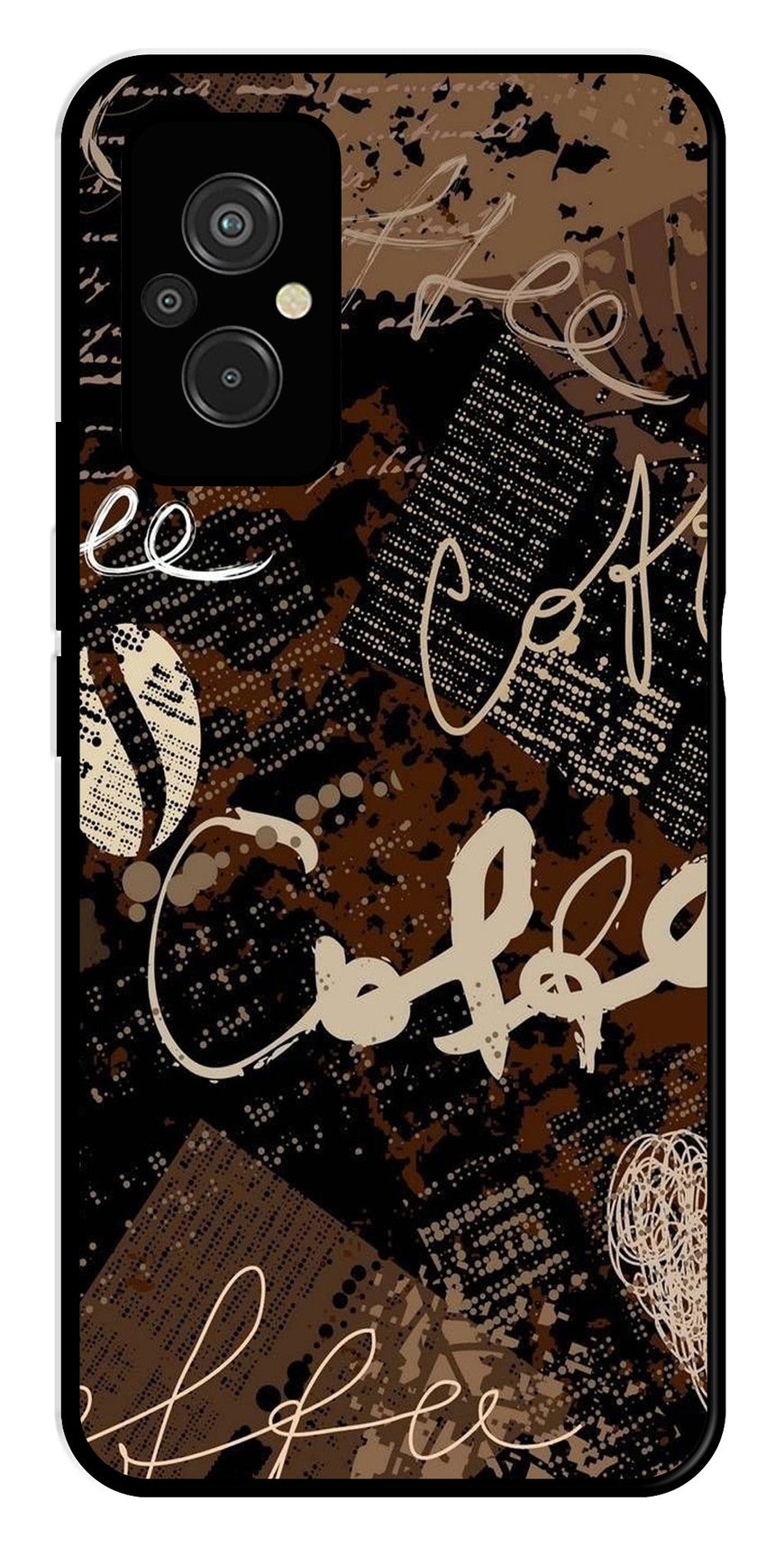 Coffee Pattern Metal Mobile Case for Redmi 11 Prime   (Design No -37)