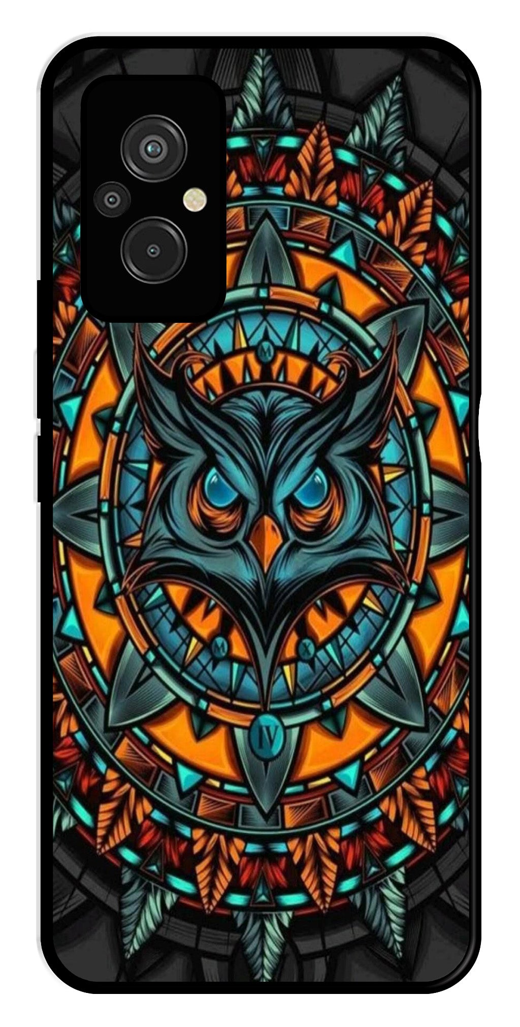 Owl Pattern Metal Mobile Case for Redmi 11 Prime   (Design No -42)