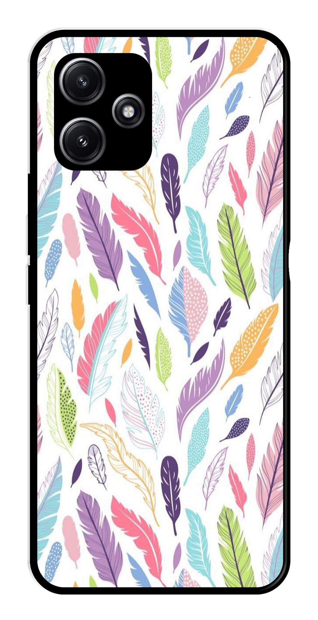 Colorful Feathers Metal Mobile Case for Redmi 12 5G   (Design No -06)