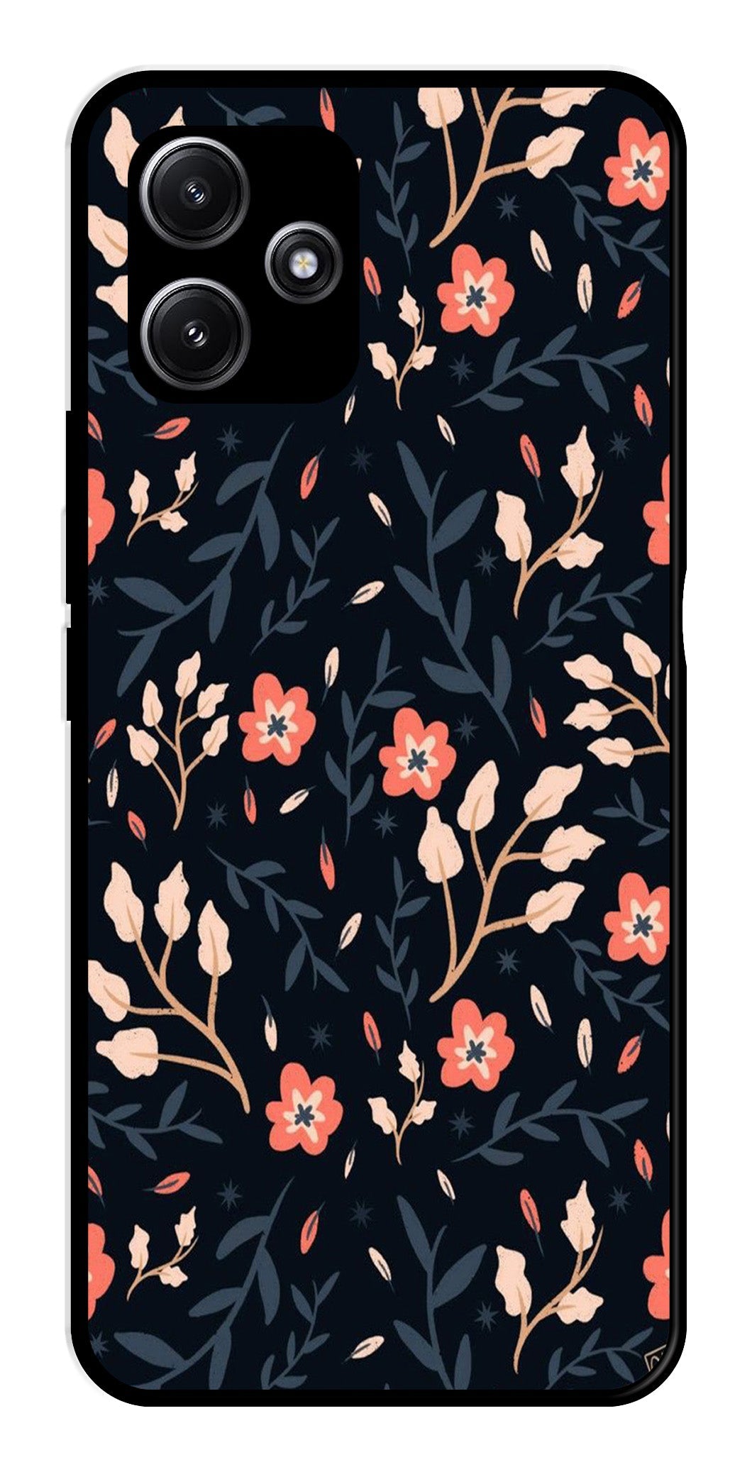 Floral Pattern Metal Mobile Case for Redmi 12 5G   (Design No -10)