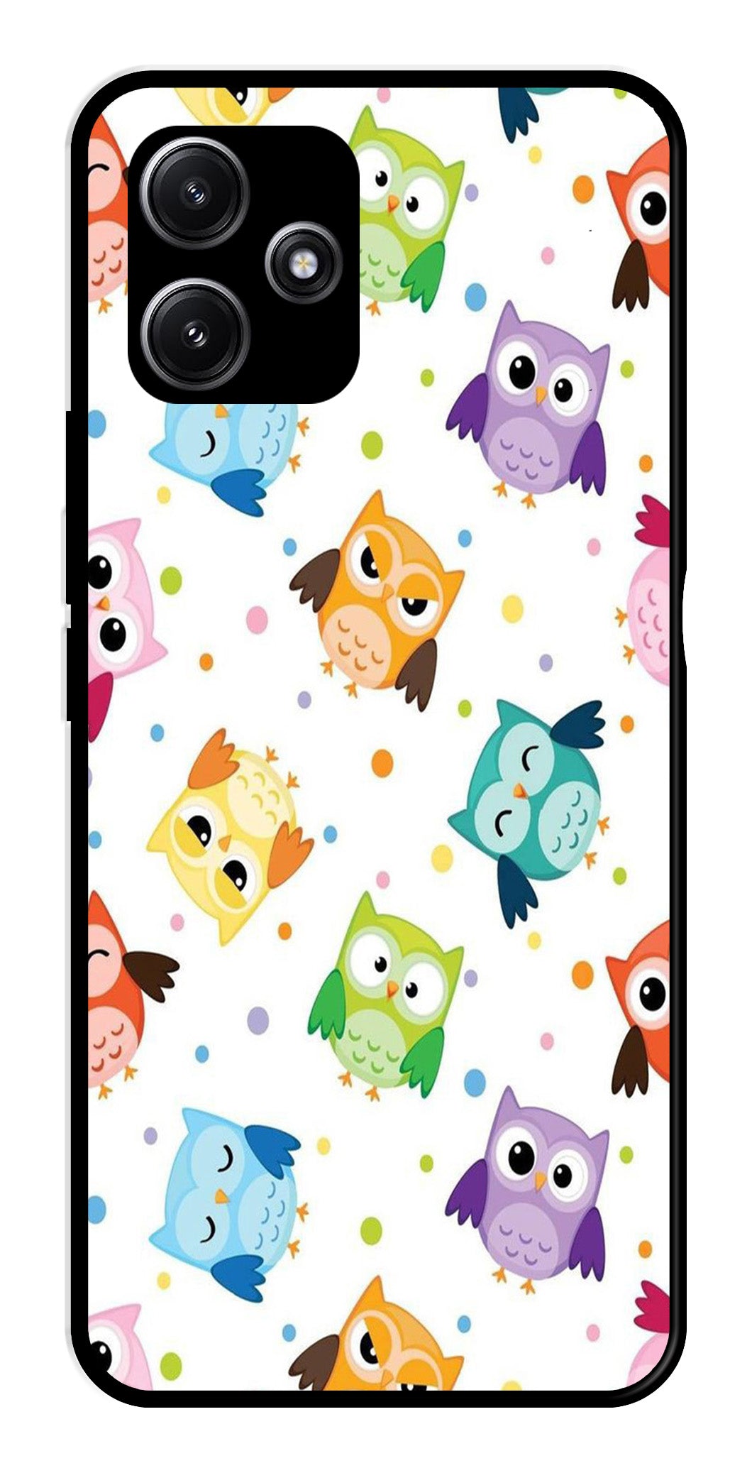 Owls Pattern Metal Mobile Case for Redmi 12 5G   (Design No -20)