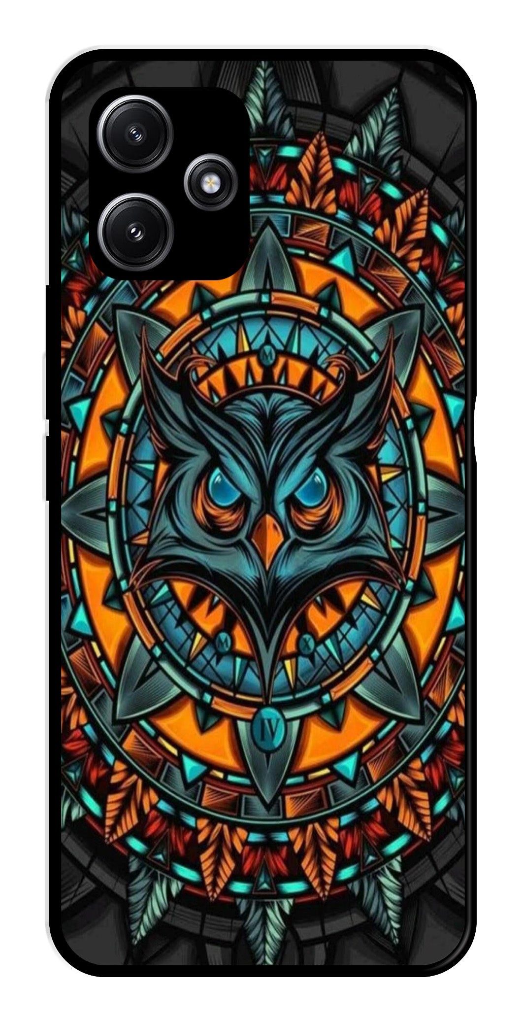 Owl Pattern Metal Mobile Case for Redmi 12 5G   (Design No -42)