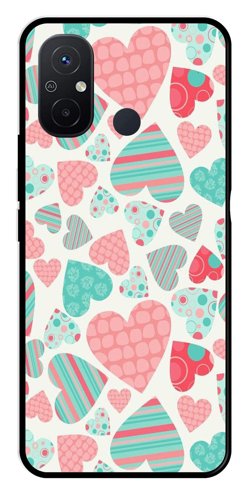 Hearts Pattern Metal Mobile Case for Redmi 12C   (Design No -22)