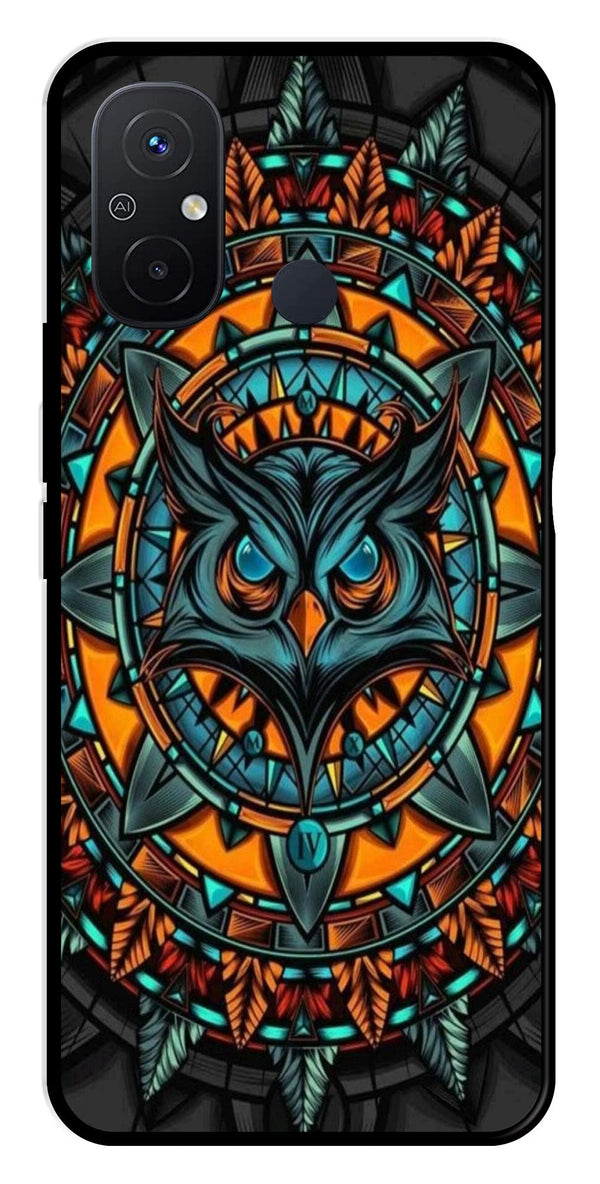 Owl Pattern Metal Mobile Case for Redmi 12C   (Design No -42)