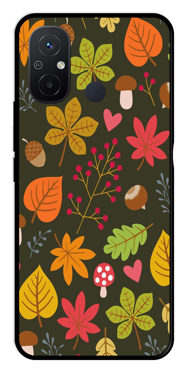 Leaves Design Metal Mobile Case for Redmi 12C   (Design No -51)