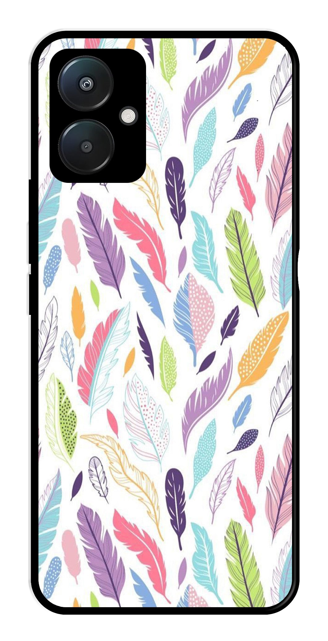 Colorful Feathers Metal Mobile Case for Poco C65   (Design No -06)