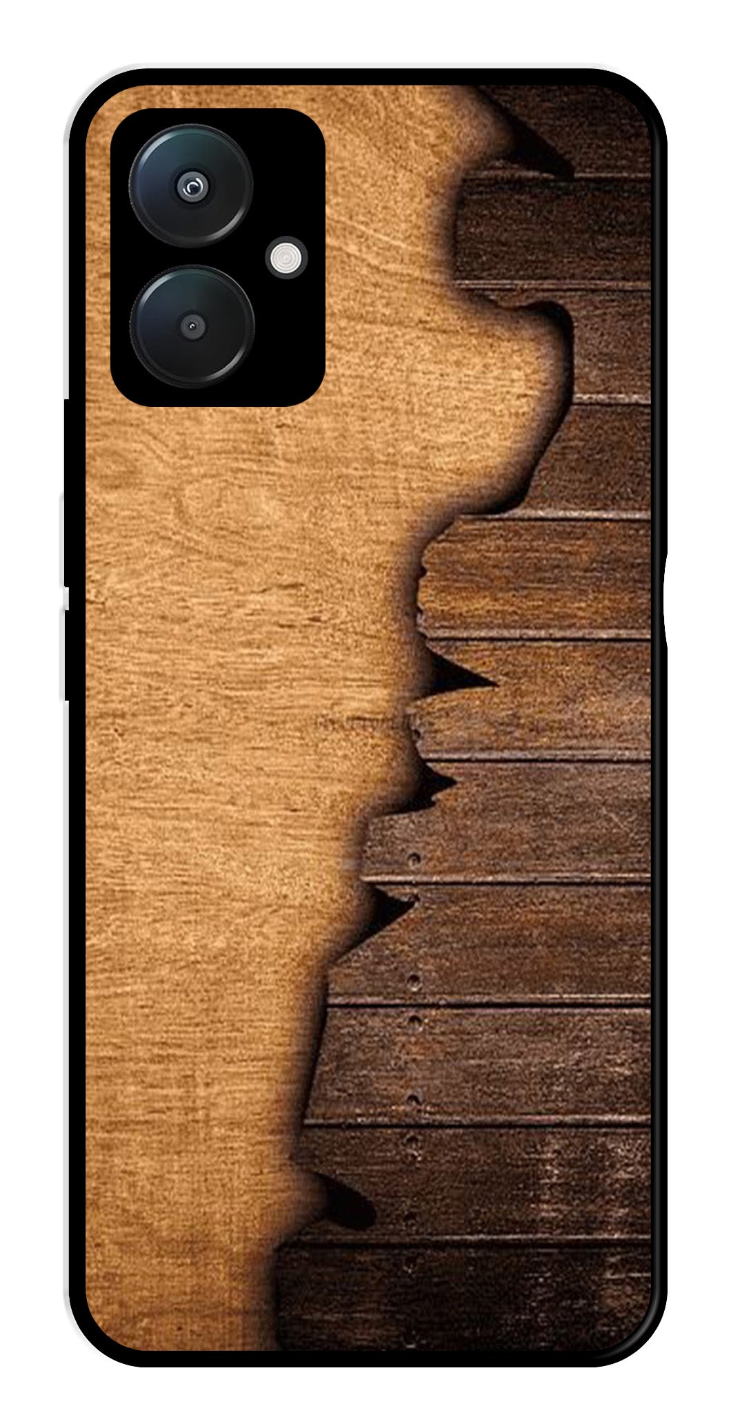 Wooden Design Metal Mobile Case for Poco C65   (Design No -13)