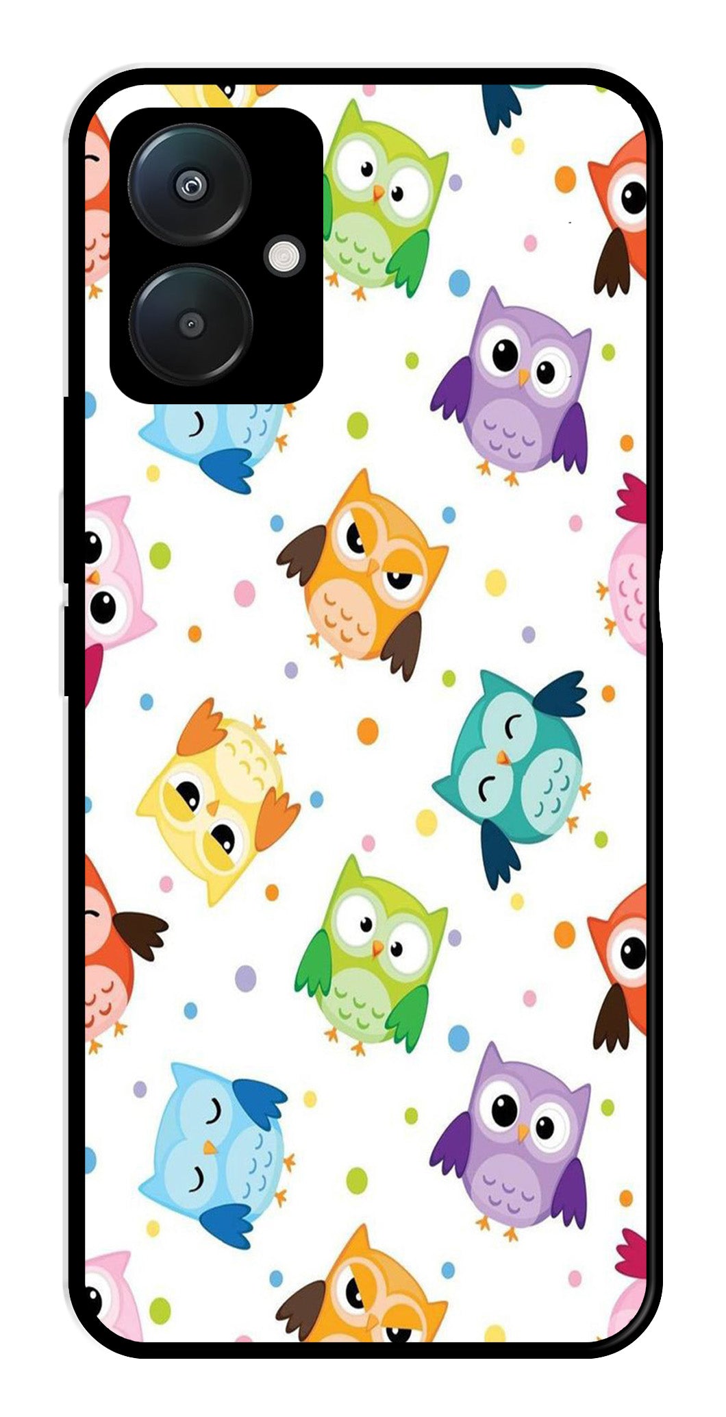 Owls Pattern Metal Mobile Case for Redmi 13C 4G   (Design No -20)