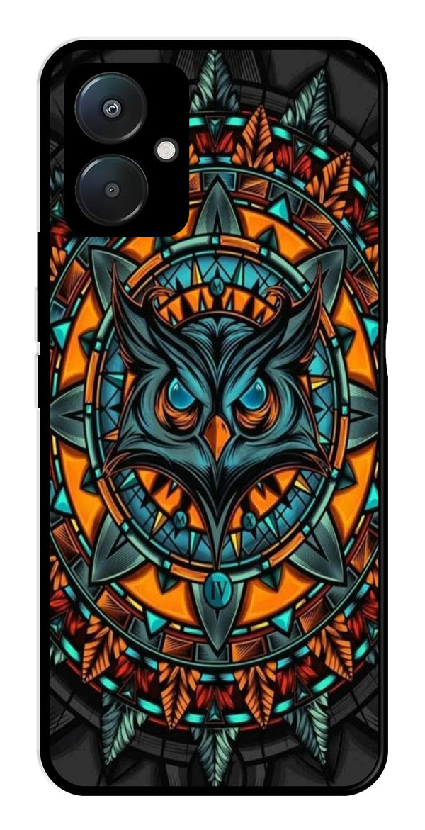 Owl Pattern Metal Mobile Case for Poco C65   (Design No -42)
