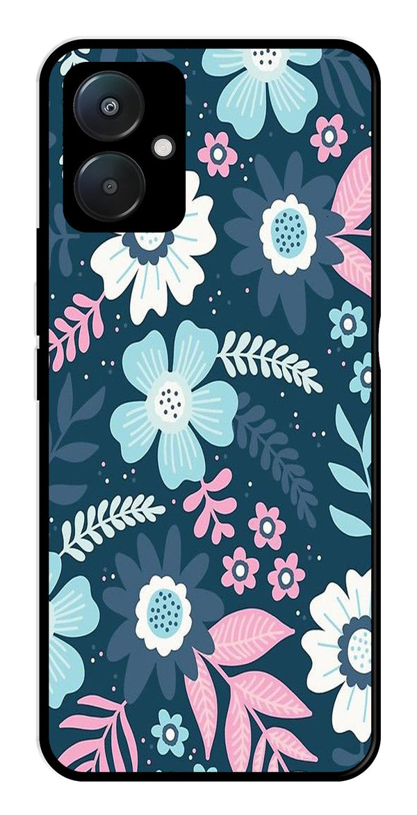 Flower Leaves Design Metal Mobile Case for Poco C65   (Design No -50)