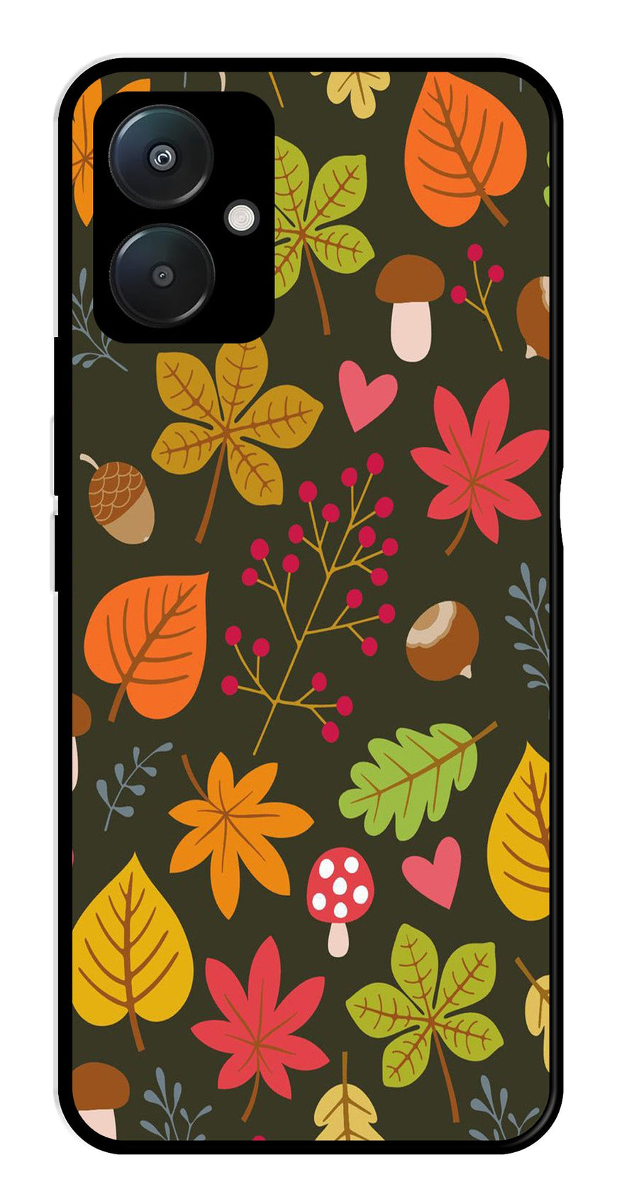 Leaves Design Metal Mobile Case for Poco C65   (Design No -51)