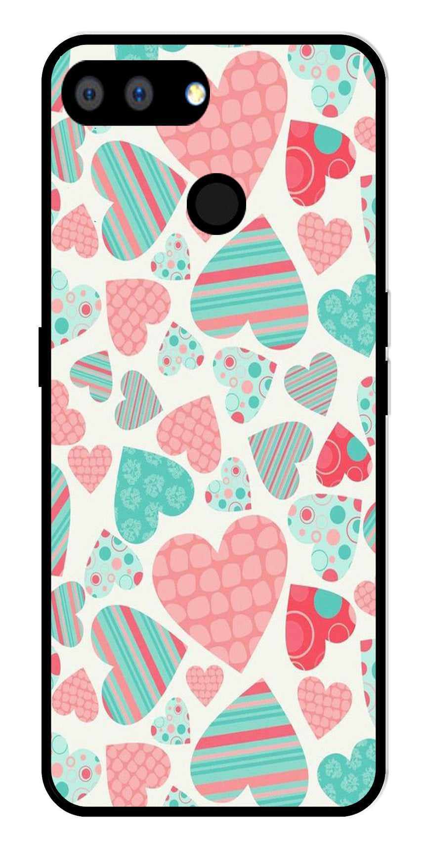 Hearts Pattern Metal Mobile Case for Realme 2   (Design No -22)