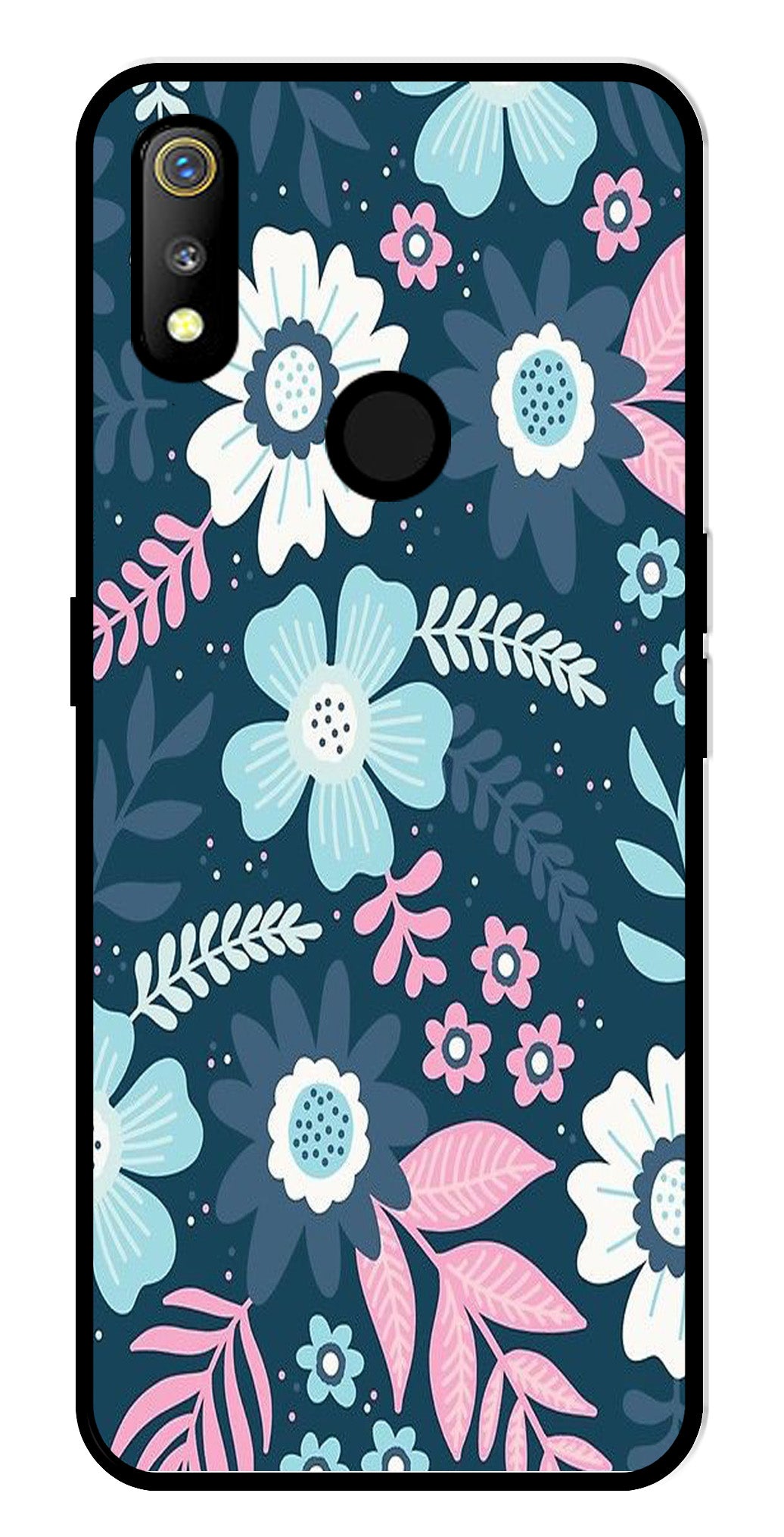 Flower Leaves Design Metal Mobile Case for Realme 3   (Design No -50)