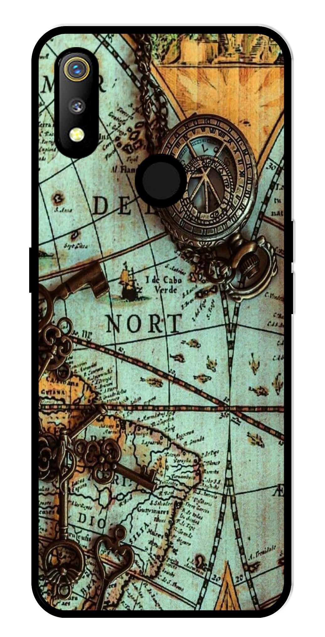 Map Design Metal Mobile Case for Realme 3   (Design No -54)