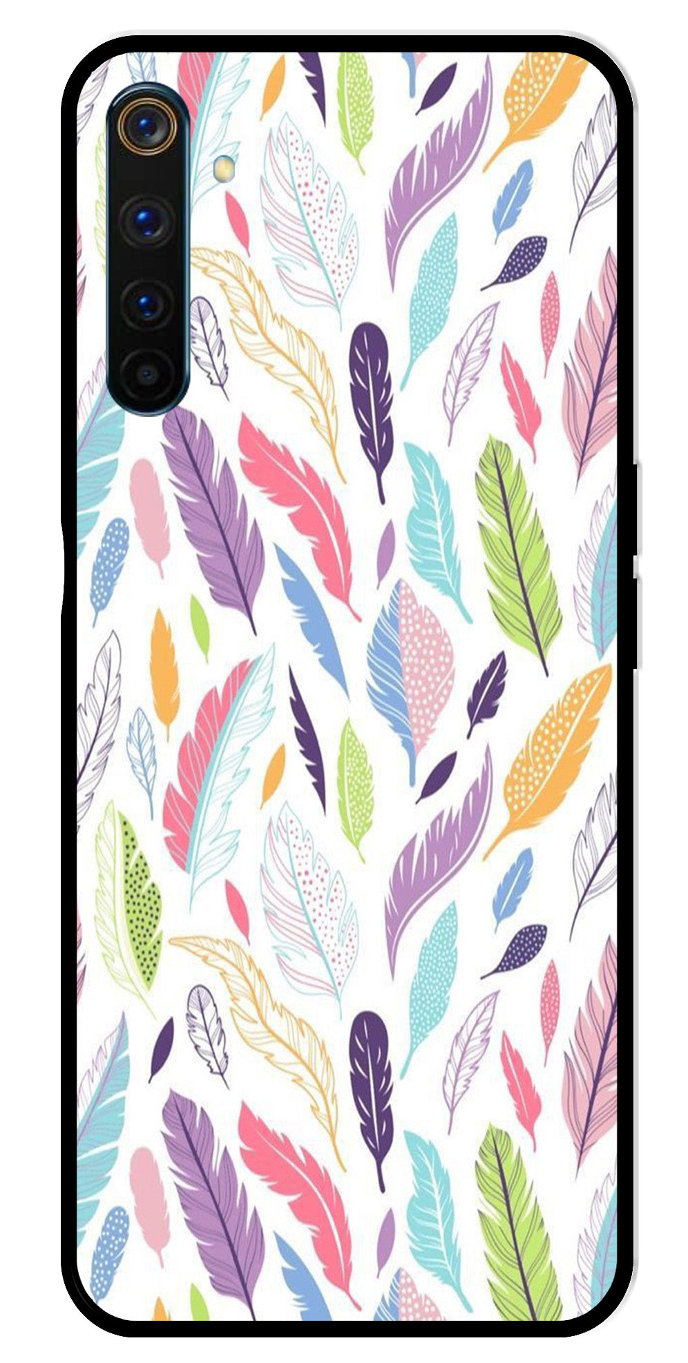 Colorful Feathers Metal Mobile Case for Realme 6 Pro   (Design No -06)