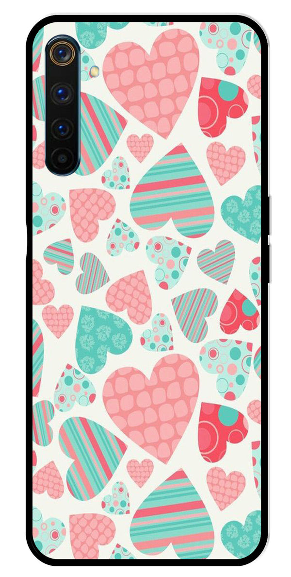 Hearts Pattern Metal Mobile Case for Realme 6 Pro   (Design No -22)